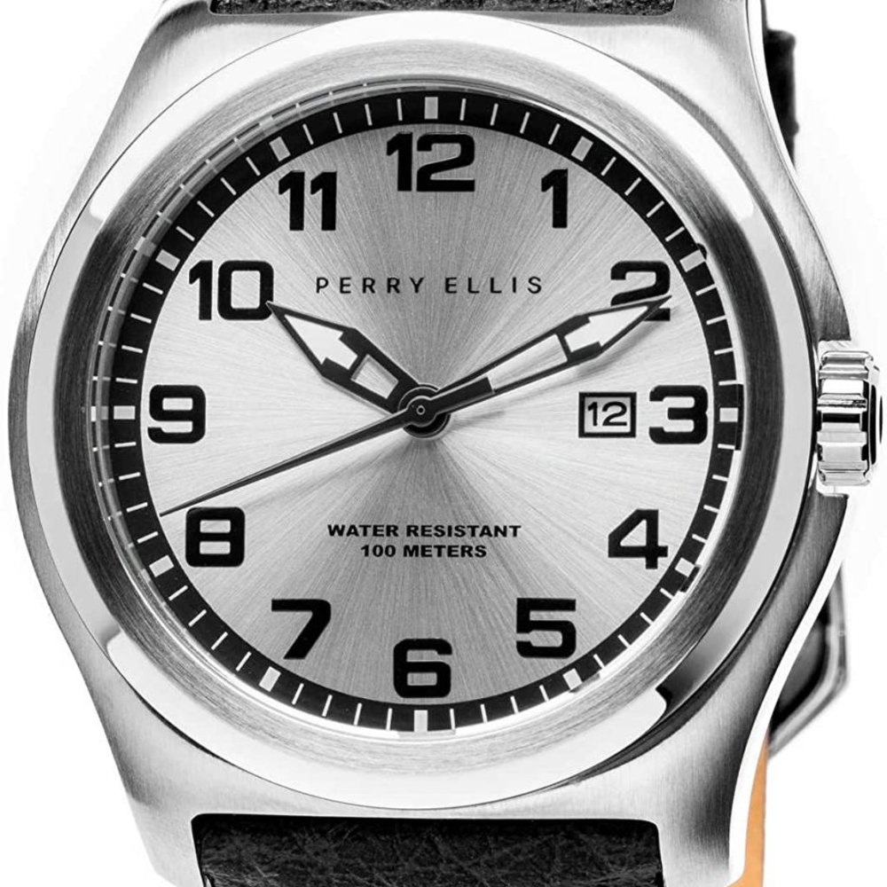 Perry Ellis Men's Watch Memphis 44mm Quartz Watch with Date Genuine Leather Band